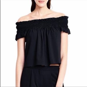Black Smocked Off-The-Shoulder Lands End Top